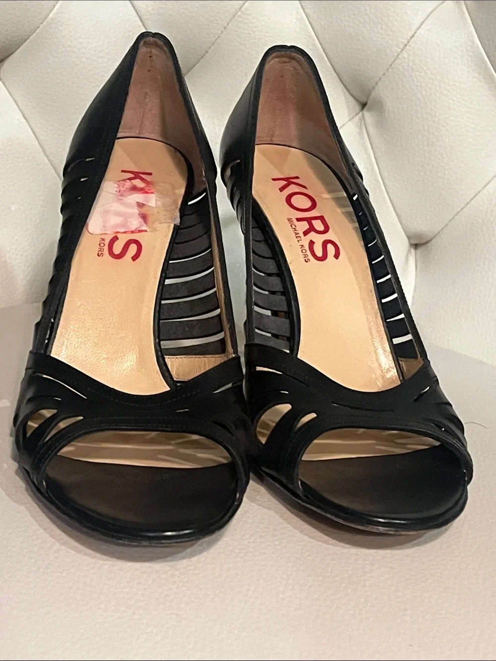 KORS Michael Kors Black Leather Peep-Toe Heels Pump 8.5